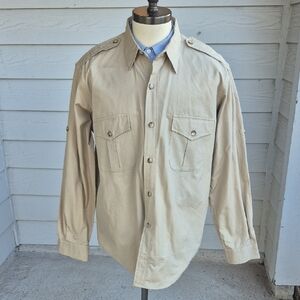 WILLIS & GEIGER Tan Beige USA Cotton Hunting Mens Long Sleeve Shirt Sz XL VTG